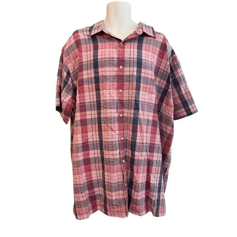 Mens 3XLT Short Sleeve Pink Blue Plaid Shirt 3XL Big Tall Roundtree & Yorke